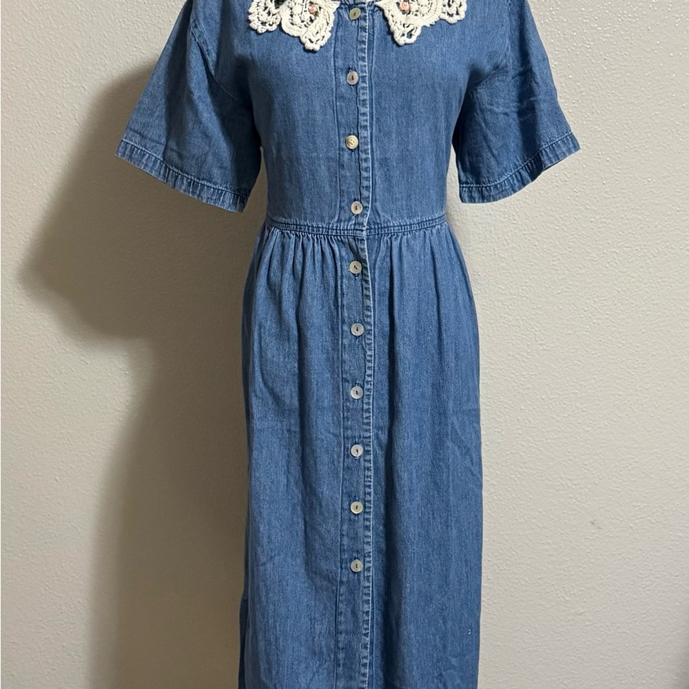 Vintage Miss Dorby Denim Dress Women’s Size 14 Blue 100% Cotton Button Front